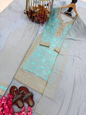 Sky Blue Color Embroidery Sequence Work Faux Georgette Salwar Suit 5