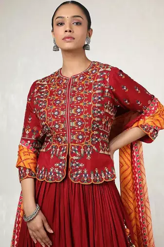 Maroon digital print & Mirroor With Drawstring With Latkan Cotton Lahenga Choli Set