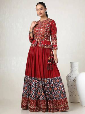 Maroon digital print & Mirroor With Drawstring With Latkan Cotton Lahenga Choli Set 2