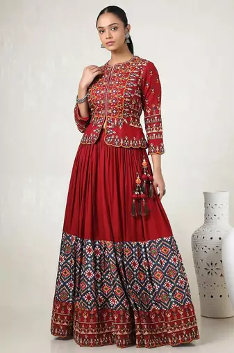 Maroon digital print & Mirroor With Drawstring With Latkan Cotton Lahenga Choli Set