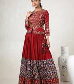 Maroon digital print & Mirroor With Drawstring With Latkan Cotton Lahenga Choli Set