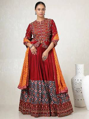 Maroon digital print & Mirroor With Drawstring With Latkan Cotton Lahenga Choli Set 3
