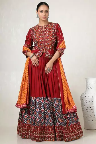 Maroon digital print & Mirroor With Drawstring With Latkan Cotton Lahenga Choli Set