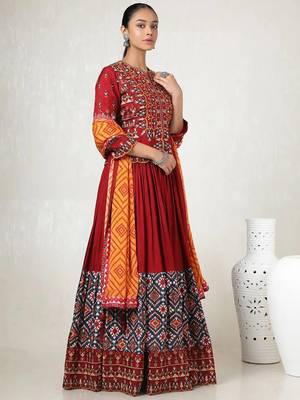 Maroon digital print & Mirroor With Drawstring With Latkan Cotton Lahenga Choli Set 4