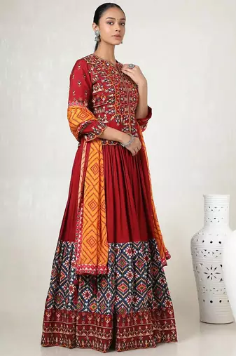 Maroon digital print & Mirroor With Drawstring With Latkan Cotton Lahenga Choli Set