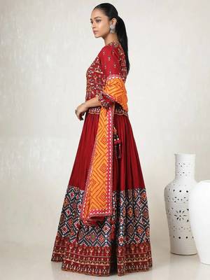 Maroon digital print & Mirroor With Drawstring With Latkan Cotton Lahenga Choli Set 5