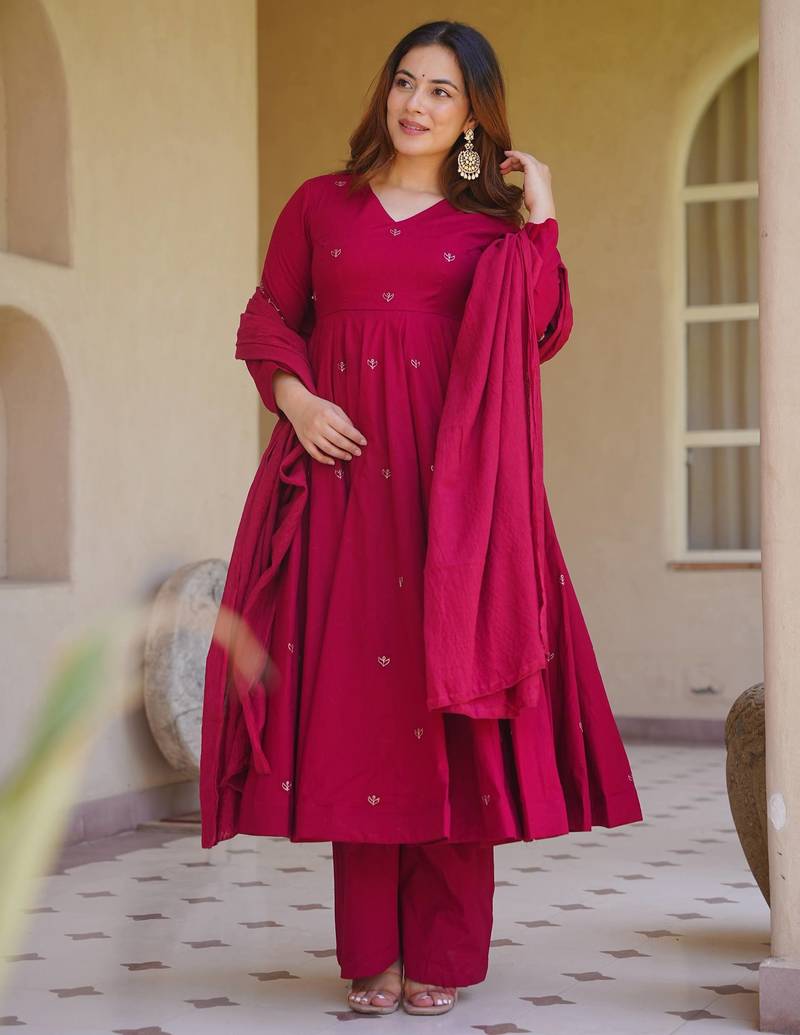 Women's pink anarkali kurta palazzo set with dupatta