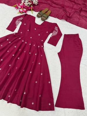 Women's pink anarkali kurta palazzo set with dupatta 4
