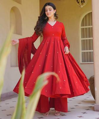 Women's orange anarkali kurta palazzo set with dupatta 1