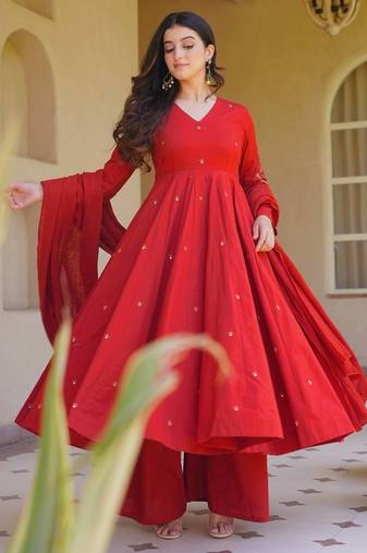 Women's orange anarkali kurta palazzo set with dupatta