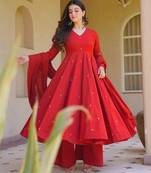 Women's orange anarkali kurta palazzo set with dupatta
