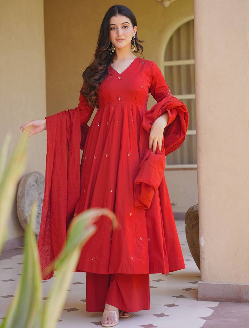 Women's orange anarkali kurta palazzo set with dupatta