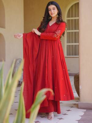 Women's orange anarkali kurta palazzo set with dupatta 3