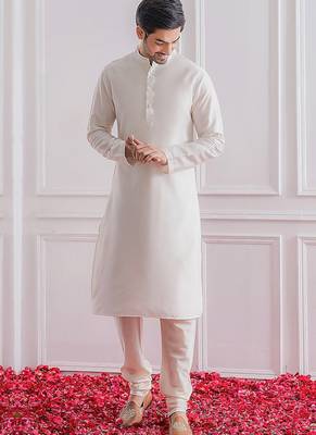 Men's white kurta pajama with pista green multi sequence embroidery koti 2