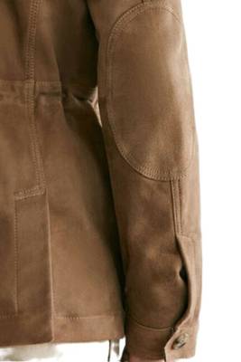 Men's brown suede leather field jacket button front blazer 3