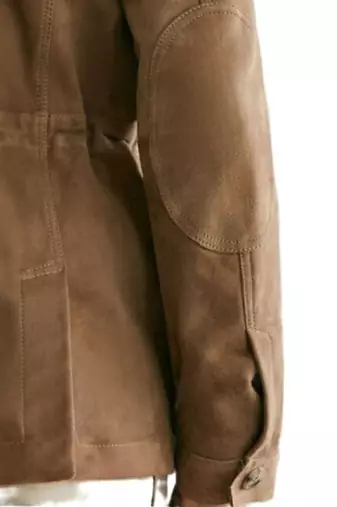 Men's brown suede leather field jacket button front blazer