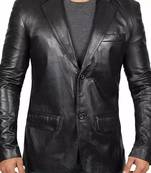 Men's black genuine leather blazer classic fit coat