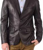 Men's black lambskin leather blazer two button coat