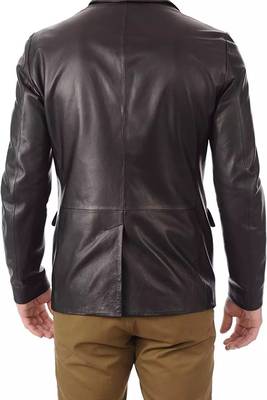 Men's black lambskin leather blazer two button coat 3