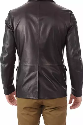 Men's black lambskin leather blazer two button coat