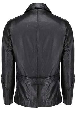 Men's black genuine leather shirt jacket button front blazer 3