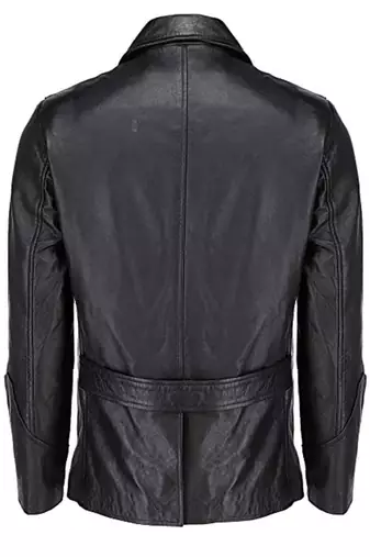 Men's black genuine leather shirt jacket button front blazer