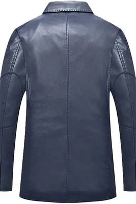 Men's navy blue lambskin leather blazer two button coat 2