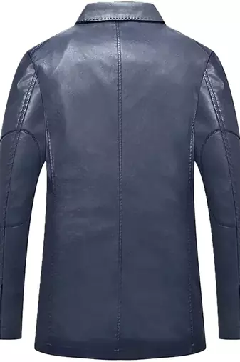 Men's navy blue lambskin leather blazer two button coat