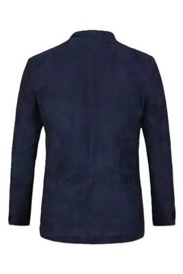 Men's navy soft genuine suede leather safari blazer jacket 2