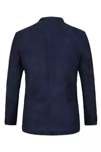 Men's navy soft genuine suede leather safari blazer jacket