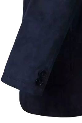 Men's navy soft genuine suede leather safari blazer jacket 3