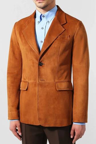 Men's tan suede lambskin leather blazer sport coat