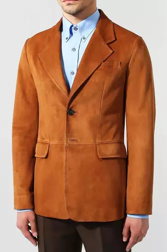 Men's tan suede lambskin leather blazer sport coat