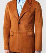 Men's tan suede lambskin leather blazer sport coat