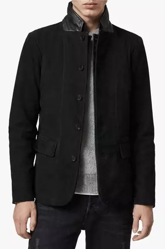 Men's black suede leather lambskin collar blazer coat