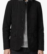 Men's black suede leather lambskin collar blazer coat