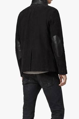 Men's black suede leather lambskin collar blazer coat 2