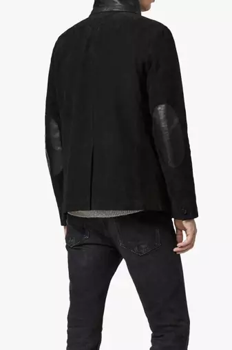 Men's black suede leather lambskin collar blazer coat