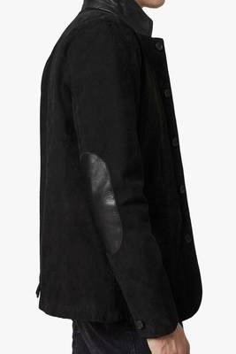 Men's black suede leather lambskin collar blazer coat 3