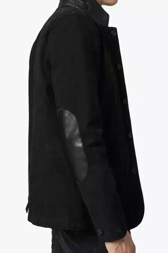 Men's black suede leather lambskin collar blazer coat
