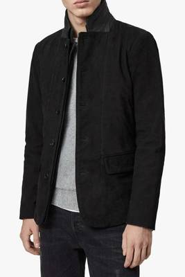 Men's black suede leather lambskin collar blazer coat 4