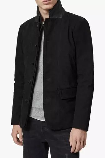 Men's black suede leather lambskin collar blazer coat