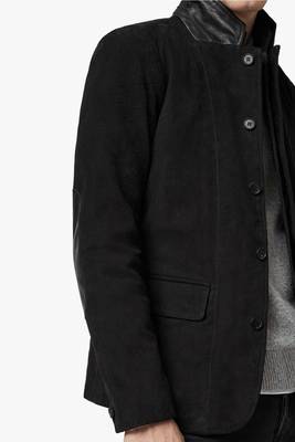 Men's black suede leather lambskin collar blazer coat 5