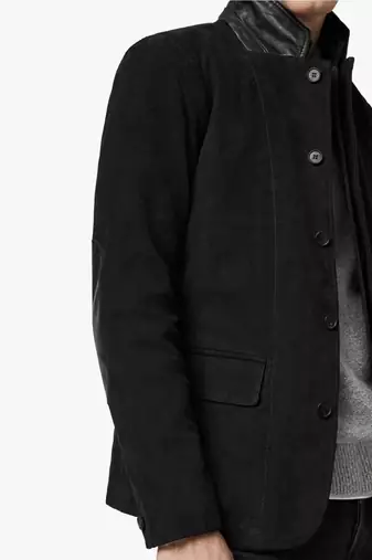 Men's black suede leather lambskin collar blazer coat