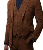 Men's brown soft suede 3 piece blazer real lambskin coat