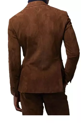 Men's brown soft suede 3 piece blazer real lambskin coat