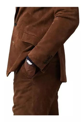 Men's brown soft suede 3 piece blazer real lambskin coat