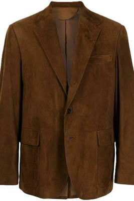 Men's brown suede genuine leather blazer classic fit coat 1