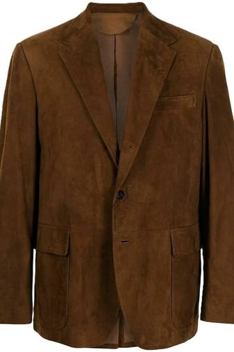 Men's brown suede genuine leather blazer classic fit coat