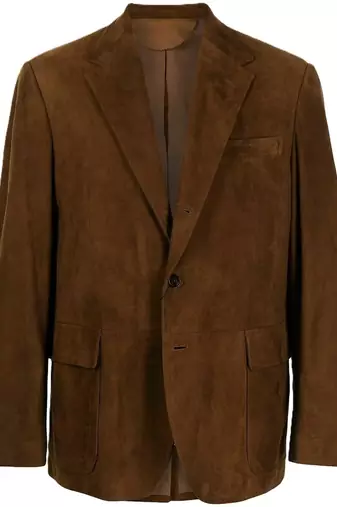 Men's brown suede genuine leather blazer classic fit coat